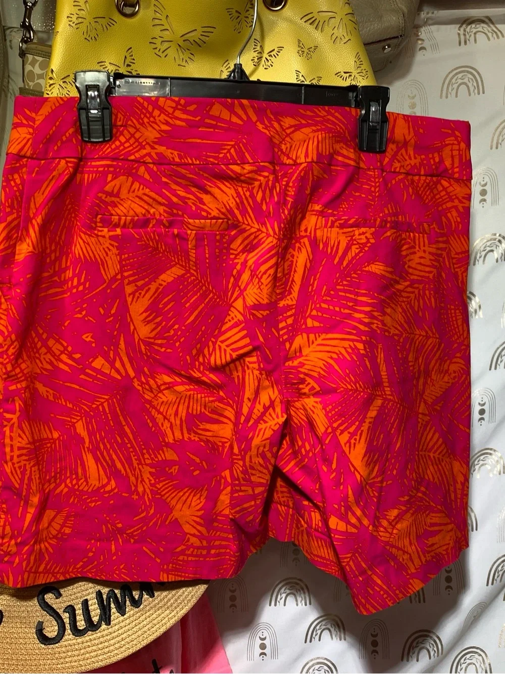 New York & Company Pink and Orange Tropical Print Bermuda Shorts